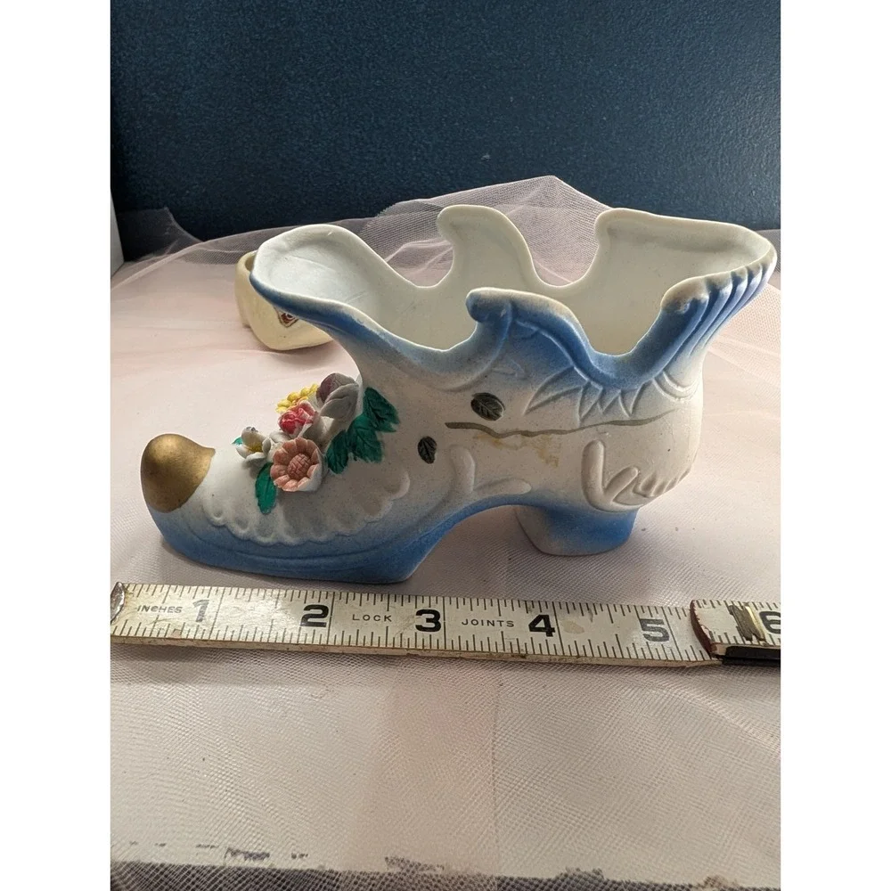 Shoe Figurine & Planter Set East Liverpool Ohio Souvenir Clog Kass USA Floral